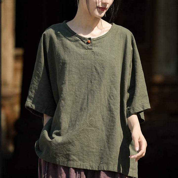 Buddha Stones Camiseta casual de media manga de ramio y algodón - image 18