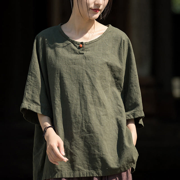 Buddha Stones Camiseta casual de media manga de ramio y algodón - Verde mar oscuro - US4-8/10， UK/AU8-12/14， EU36-40/42 (F) - image 12