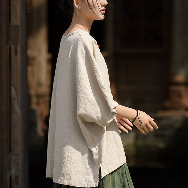 Buddha Stones Camiseta casual de media manga de ramio y algodón - image 25