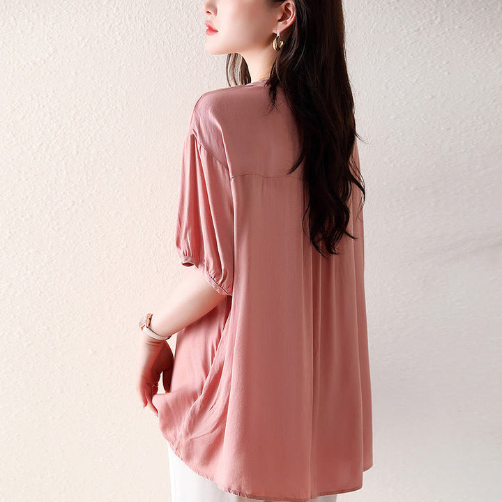 Diseño de botones rosados en forma de V de Buddha Stones, camiseta de media manga - image 2