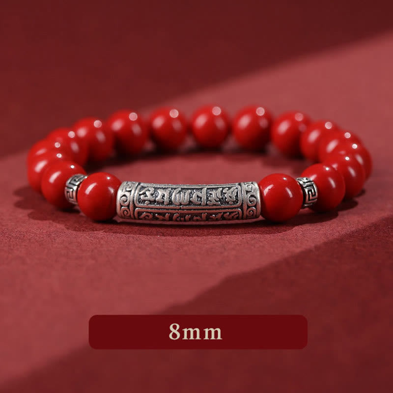 Buddha Stones Cinabrio Plata de Ley 999 Pulsera de Bendición de Seis Palabras Verdaderas