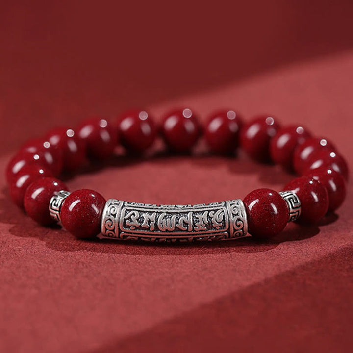 Buddha Stones Cinabrio Plata de Ley 999 Pulsera de Bendición de Seis Palabras Verdaderas
