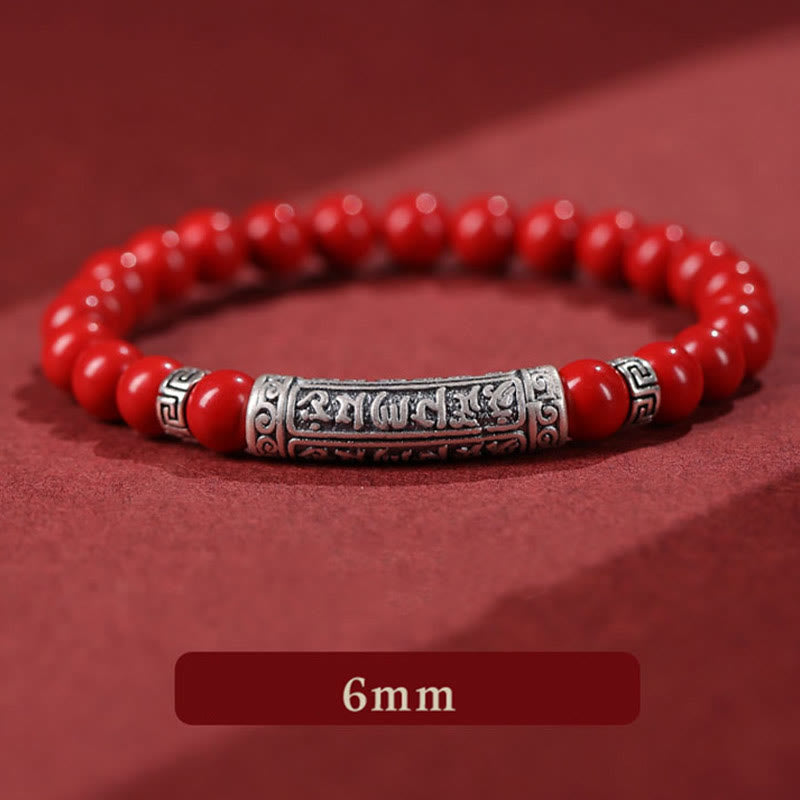 Buddha Stones Cinabrio Plata de Ley 999 Pulsera de Bendición de Seis Palabras Verdaderas