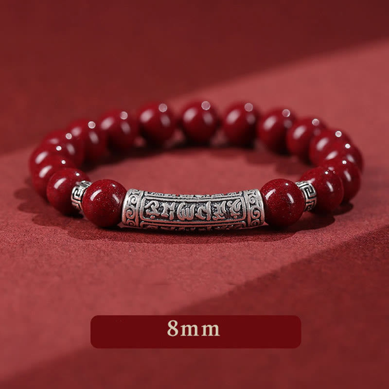Buddha Stones Cinabrio Plata de Ley 999 Pulsera de Bendición de Seis Palabras Verdaderas
