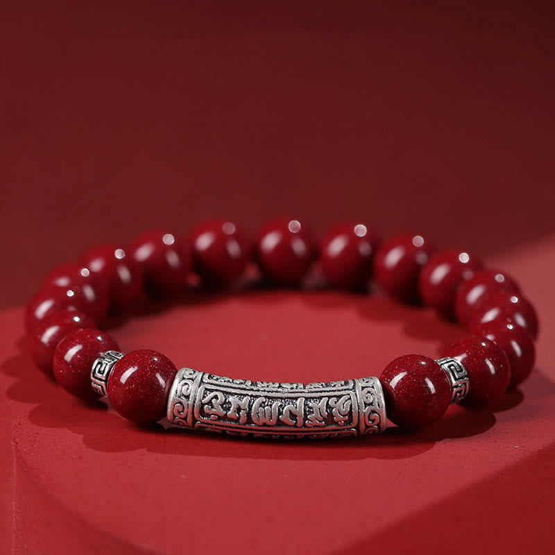 Buddha Stones Cinabrio Plata de Ley 999 Pulsera de Bendición de Seis Palabras Verdaderas