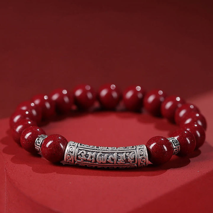Buddha Stones Cinabrio Plata de Ley 999 Pulsera de Bendición de Seis Palabras Verdaderas