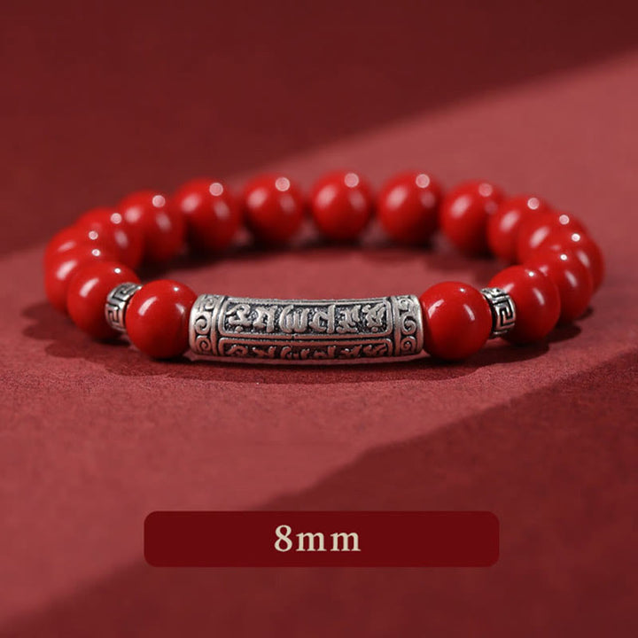 Buddha Stones Cinabrio Plata de Ley 999 Pulsera de Bendición de Seis Palabras Verdaderas - Cinabrio rojo de 8 mm - image 10