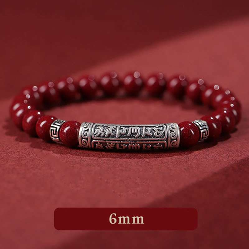 Buddha Stones Cinabrio Plata de Ley 999 Pulsera de Bendición de Seis Palabras Verdaderas
