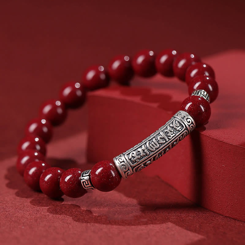 Buddha Stones Cinabrio Plata de Ley 999 Pulsera de Bendición de Seis Palabras Verdaderas