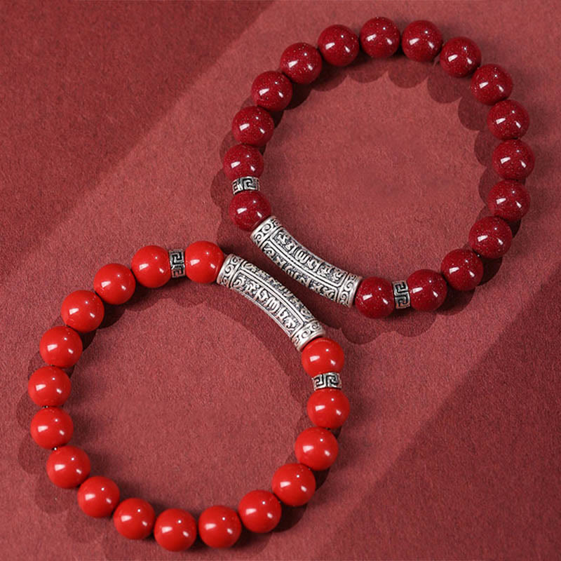 Buddha Stones Cinabrio Plata de Ley 999 Pulsera de Bendición de Seis Palabras Verdaderas