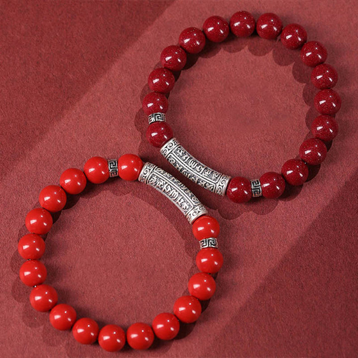 Buddha Stones Cinabrio Plata de Ley 999 Pulsera de Bendición de Seis Palabras Verdaderas