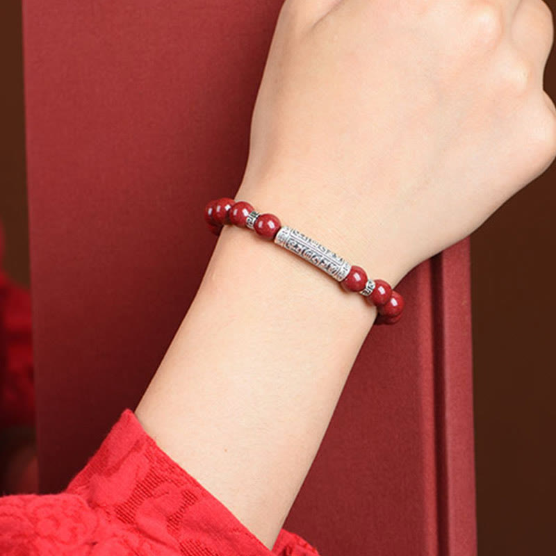 Buddha Stones Cinabrio Plata de Ley 999 Pulsera de Bendición de Seis Palabras Verdaderas