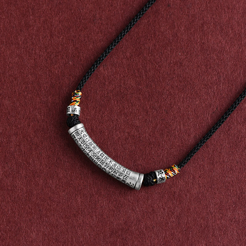 Buddha Stones Collar de Colgante de Cadena de Sutra del Corazón de Seis Verdaderas Palabras en Plata de Ley 999 - Negro (Sutra de las Seis Palabras Verdaderas y del Corazón) - image 0