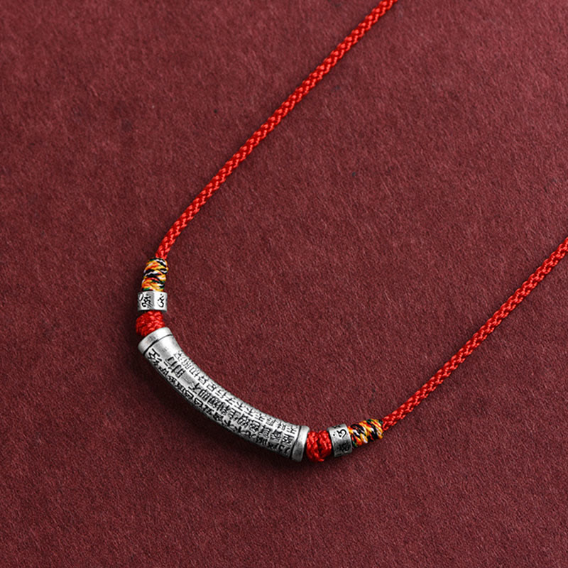 Buddha Stones Collar de Colgante de Cadena de Sutra del Corazón de Seis Verdaderas Palabras en Plata de Ley 999 - Rojo (Sutra de las Seis Palabras Verdaderas y del Corazón) - image 12