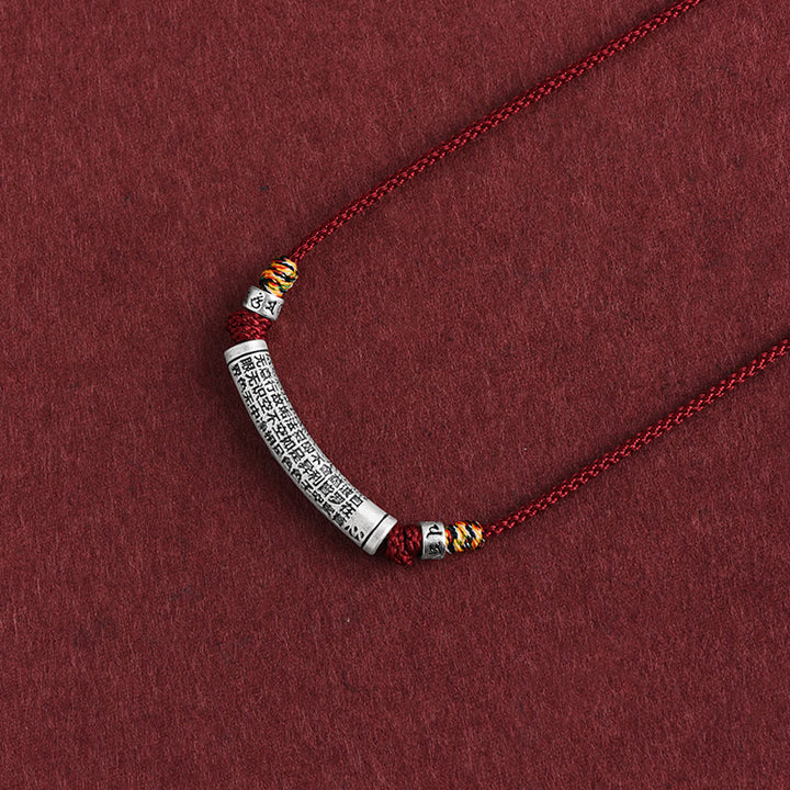 Buddha Stones Collar de Colgante de Cadena de Sutra del Corazón de Seis Verdaderas Palabras en Plata de Ley 999 - Vino tinto (Sutra de las Seis Palabras Verdaderas y del Corazón) - image 11