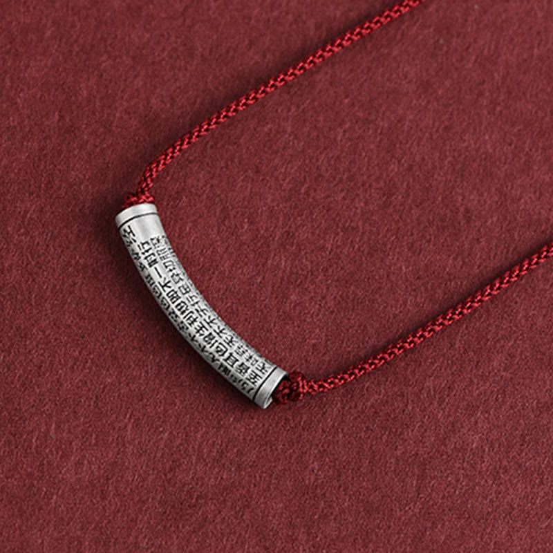 Buddha Stones Collar de Colgante de Cadena de Sutra del Corazón de Seis Verdaderas Palabras en Plata de Ley 999 - Vino tinto (Sutra del corazón) - image 26