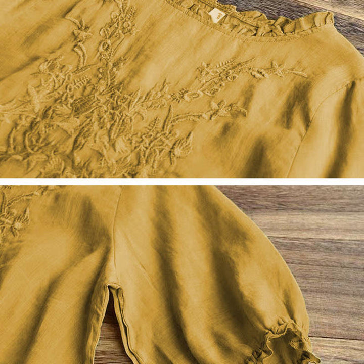 Camiseta de cuello redondo con diseño de flores bordadas para mujer con Buddha Stones - image 10