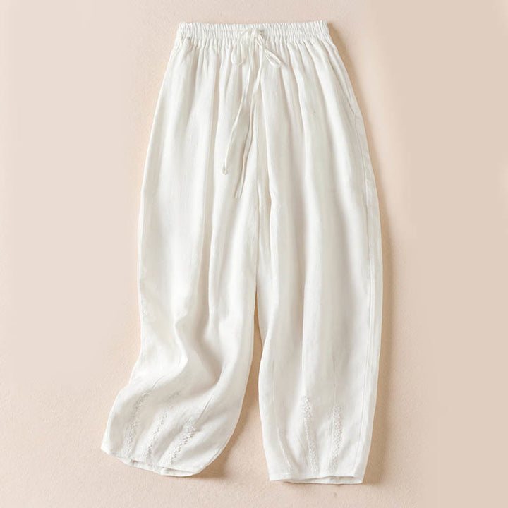 Pantalones harén con bordado de flores pequeñas de verano y bolsillos de Buddha Stones - Blanco - US8-10，UK/AU12-14，EU40-42 (2XL) - image 18