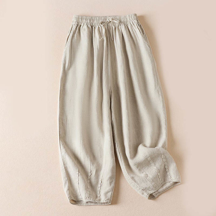 Pantalones harén con bordado de flores pequeñas de verano y bolsillos de Buddha Stones - Lino - US8-10，UK/AU12-14，EU40-42 (2XL) - image 26