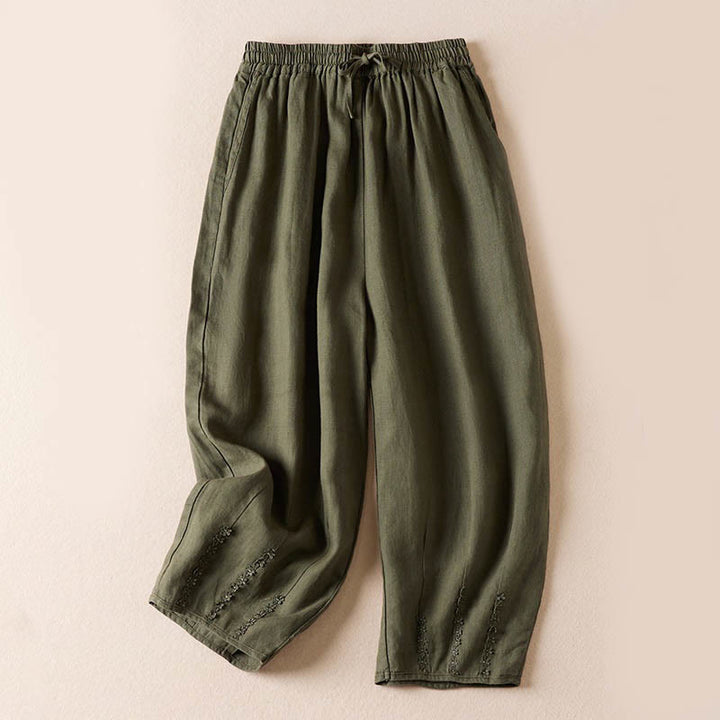 Pantalones harén con bordado de flores pequeñas de verano y bolsillos de Buddha Stones - Verde mar oscuro - US8-10，UK/AU12-14，EU40-42 (2XL) - image 33