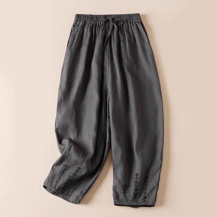 Pantalones harén con bordado de flores pequeñas de verano y bolsillos de Buddha Stones - Gris oscuro - US8-10，UK/AU12-14，EU40-42 (2XL) - image 39