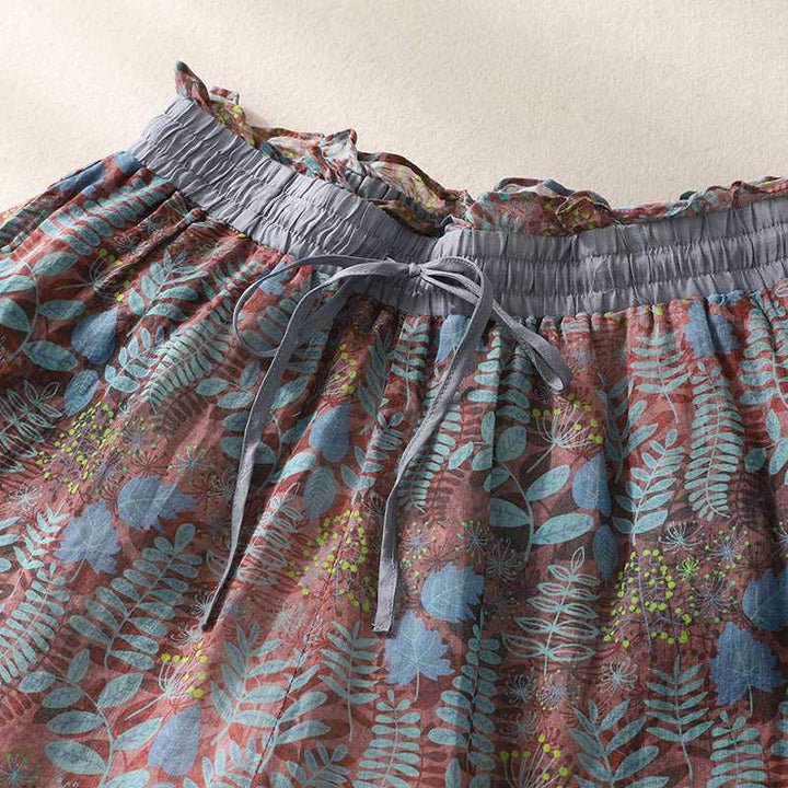 Pantalones de verano con hojas azules y plantas de Buddha Stones para mujer con bolsillos - image 2