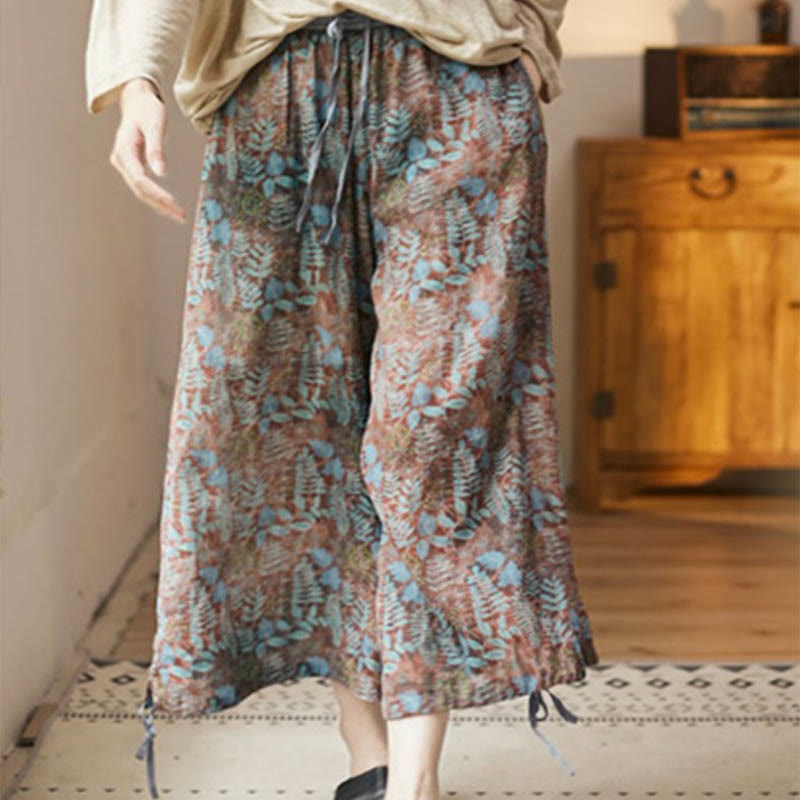Pantalones de verano con hojas azules y plantas de Buddha Stones para mujer con bolsillos - image 10