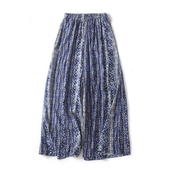 Pantalones anchos con estampado de rayas azules y Buddha Stones, con bolsillos. - image 1