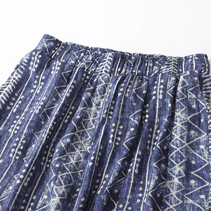 Pantalones anchos con estampado de rayas azules y Buddha Stones, con bolsillos. - image 3