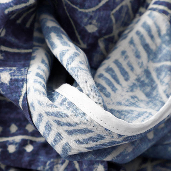 Pantalones anchos de lino y algodón con estampado de rayas azules y Buddha Stones y bolsillos - image 8