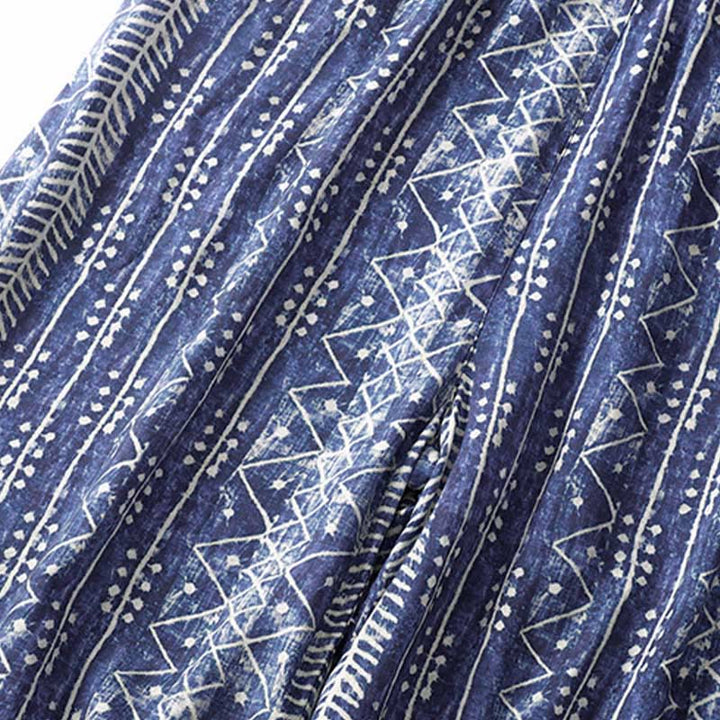Pantalones anchos con estampado de rayas azules y Buddha Stones, con bolsillos. - image 6