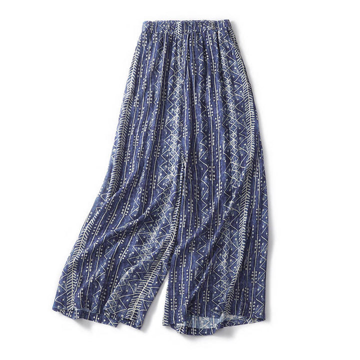 Pantalones anchos con estampado de rayas azules y Buddha Stones, con bolsillos. - image 2