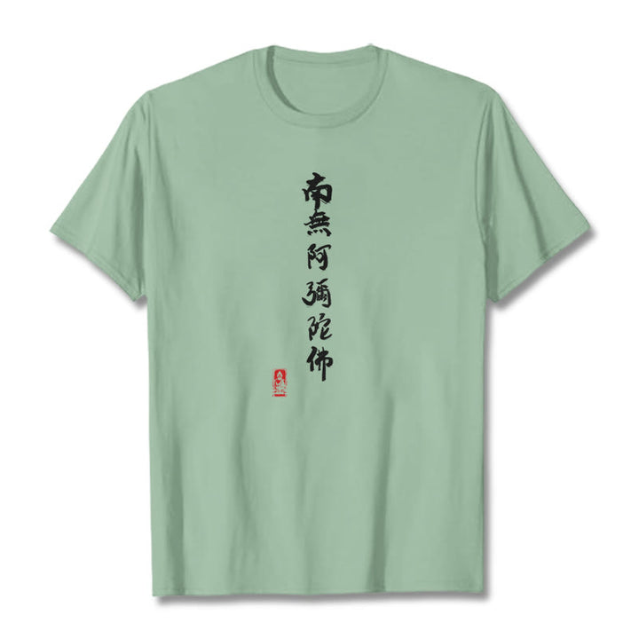 Camiseta con Buddha Stones Nan Wu E Mi Tuo Fo - Verde pálido - 2XL - image 15