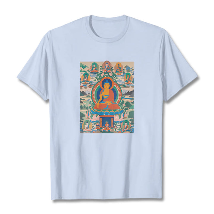 Camiseta con el Sutra del Buda de la Medicina transformado en arte con las Buddha Stones - Cian claro - 2XL - image 9