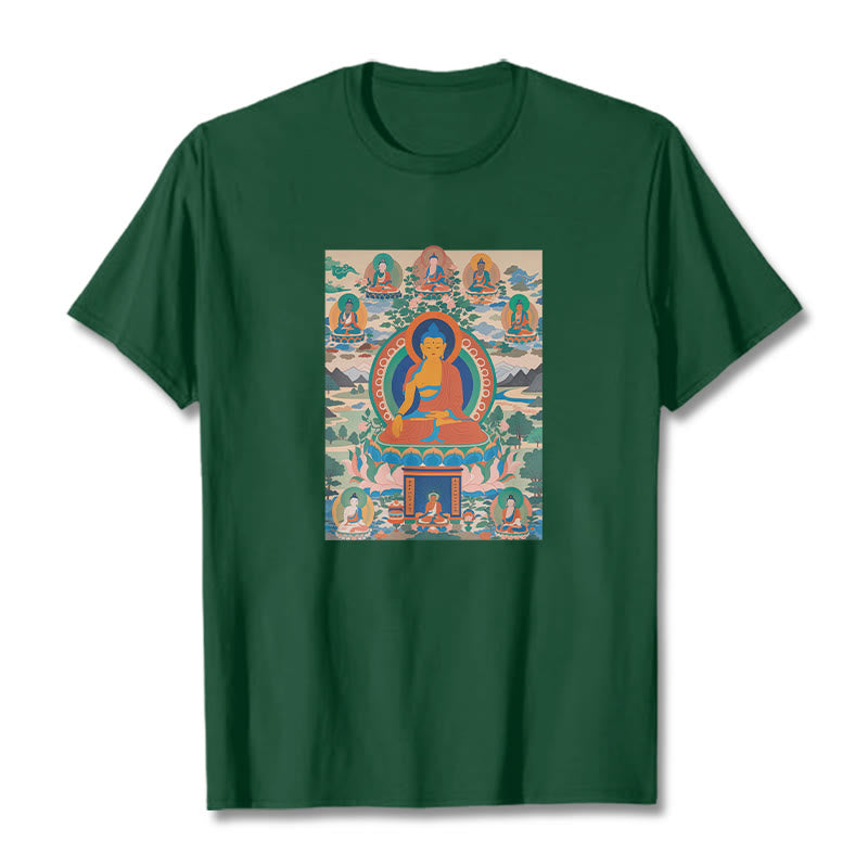 Camiseta con el Sutra del Buda de la Medicina transformado en arte con las Buddha Stones - Verde bosque - 2XL - image 3