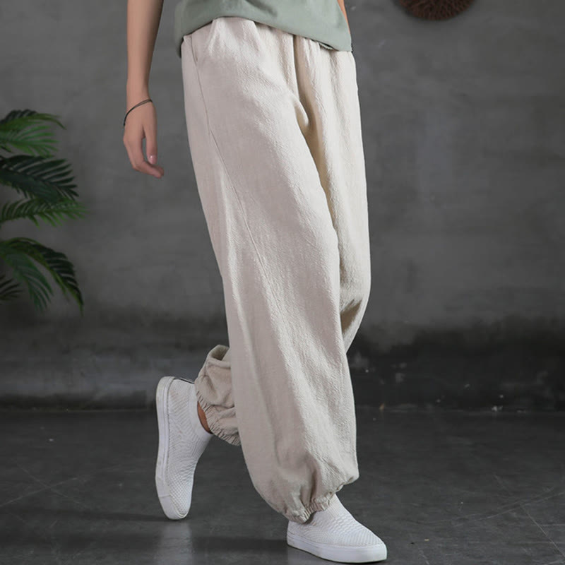 Pantalones de lino y algodón con ramio de color liso con bolsillos y Buddha Stones - Lino - US4，UK/AU8，EU36 (L) - image 9