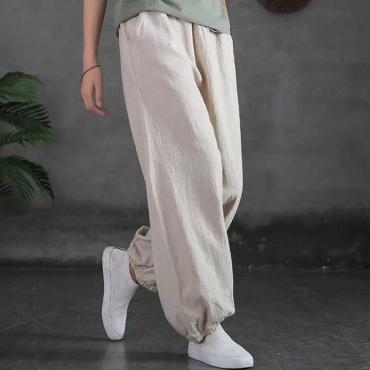 Pantalones de lino y algodón con ramio de color liso con bolsillos y Buddha Stones - Lino - US4，UK/AU8，EU36 (L) - image 9
