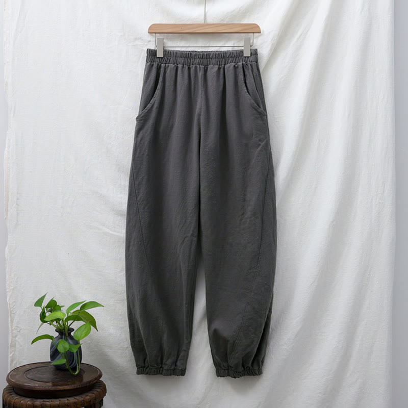 Pantalones de lino y algodón con ramio de color liso con bolsillos y Buddha Stones - image 7