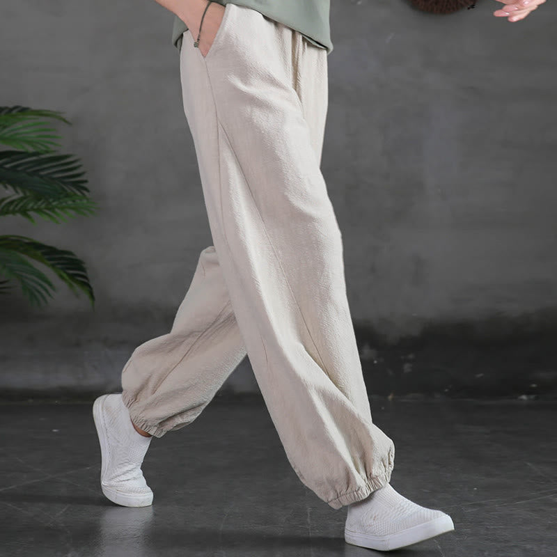Pantalones de lino y algodón con ramio de color liso con bolsillos y Buddha Stones - image 12