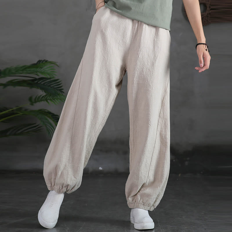 Pantalones de lino y algodón con ramio de color liso con bolsillos y Buddha Stones - image 10