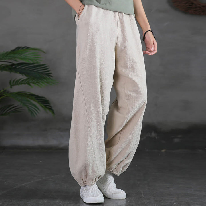 Pantalones de lino y algodón con ramio de color liso con bolsillos y Buddha Stones - image 11