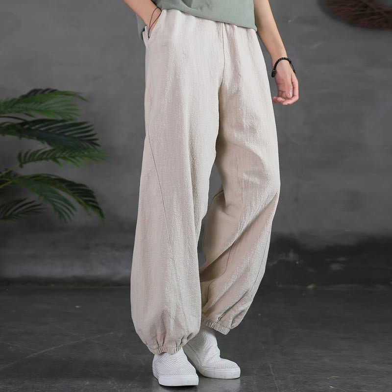 Pantalones de lino y algodón con ramio de color liso con bolsillos y Buddha Stones - image 10