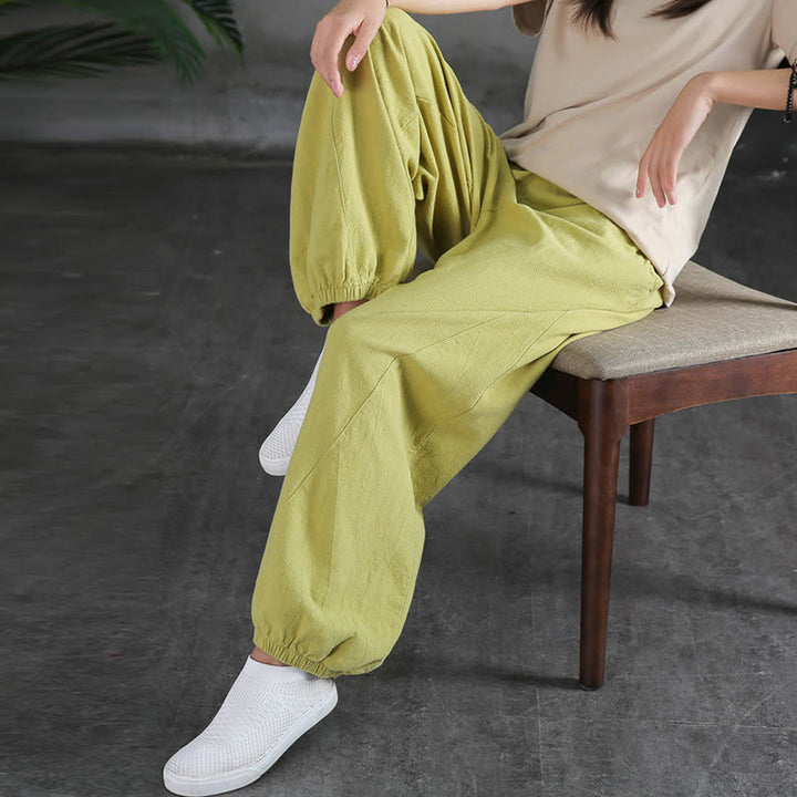 Pantalones de lino y algodón con ramio de color liso con bolsillos y Buddha Stones - image 21