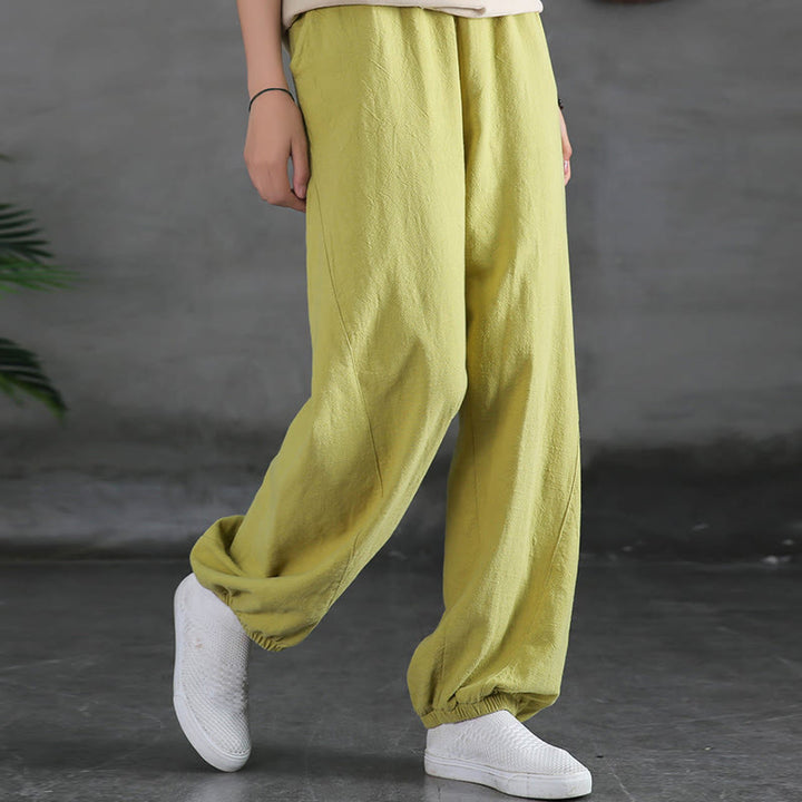 Pantalones de lino y algodón con ramio de color liso con bolsillos y Buddha Stones - image 17