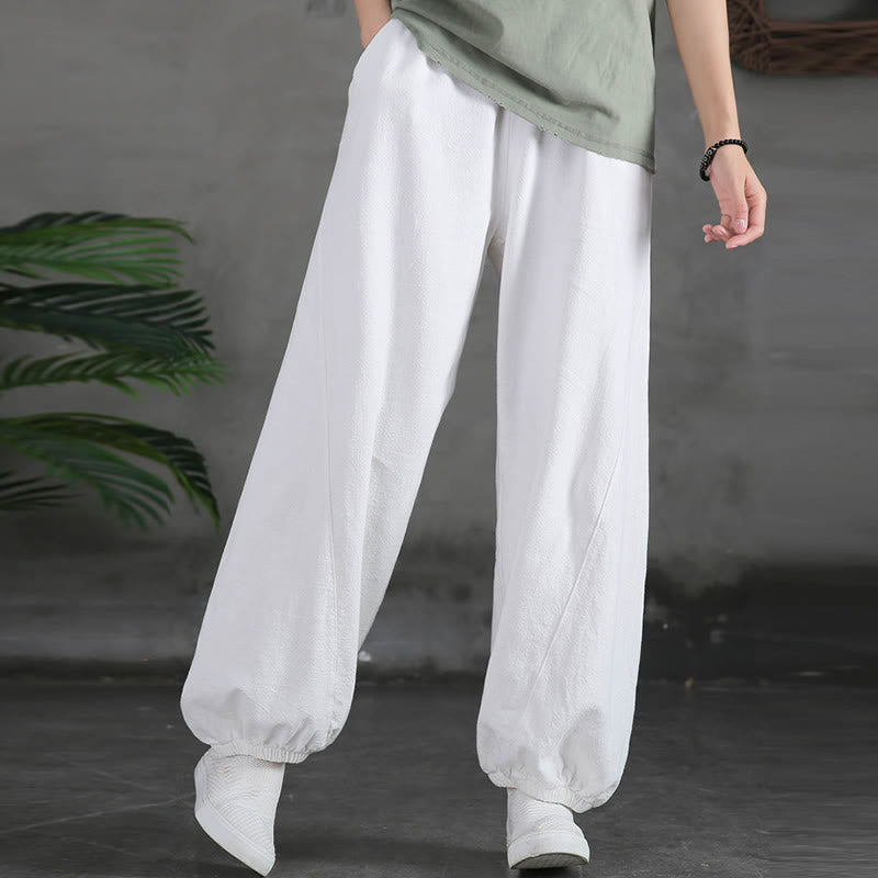 Pantalones de lino y algodón con ramio de color liso con bolsillos y Buddha Stones - image 28