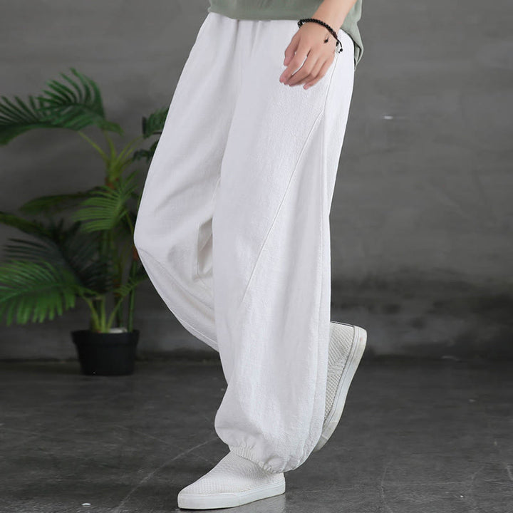 Pantalones de lino y algodón con ramio de color liso con bolsillos y Buddha Stones - image 27
