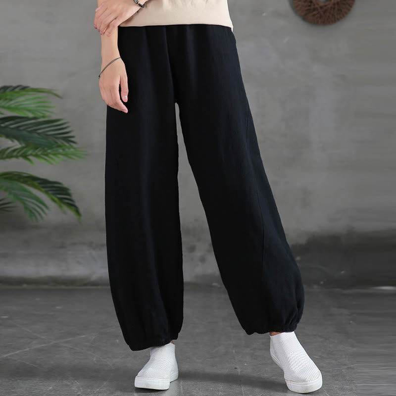 Pantalones de lino y algodón con ramio de color liso con bolsillos y Buddha Stones - image 38