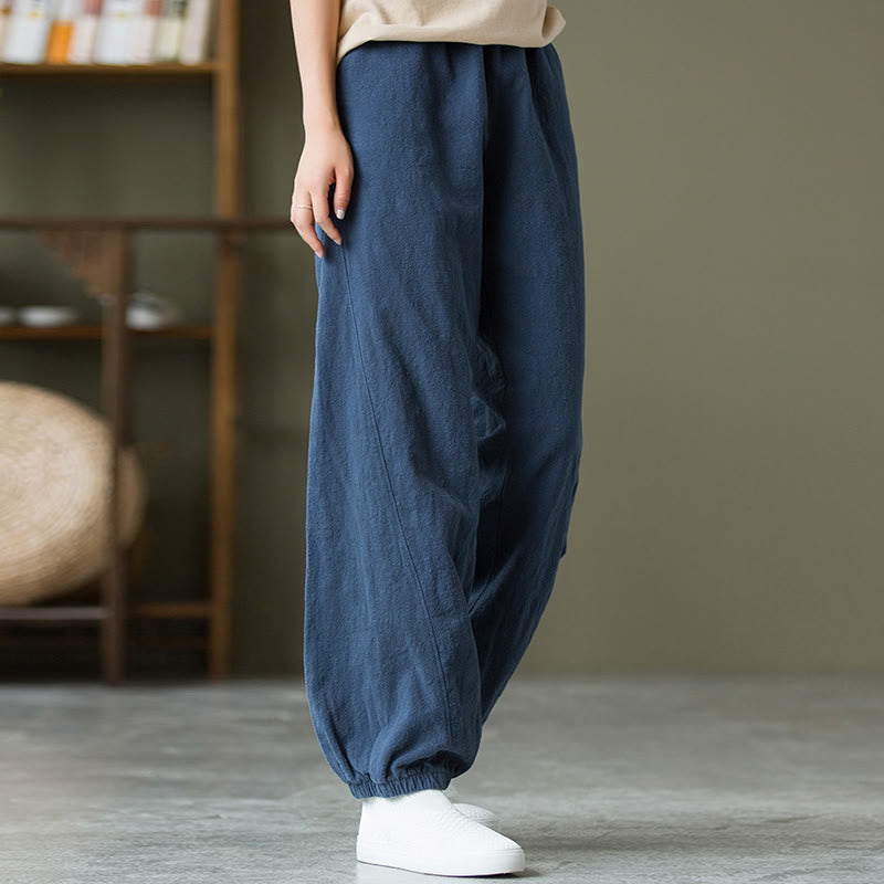 Pantalones de lino y algodón con ramio de color liso con bolsillos y Buddha Stones - image 43