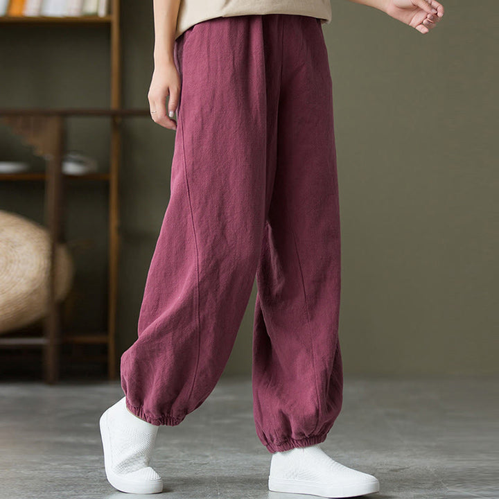 Pantalones de lino y algodón con ramio de color liso con bolsillos y Buddha Stones - image 50