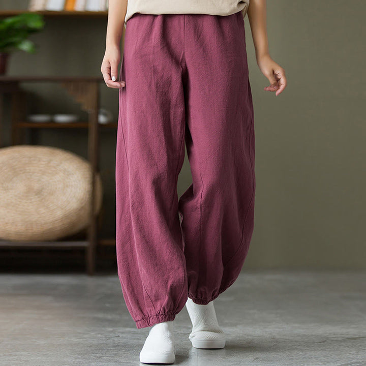 Pantalones de lino y algodón con ramio de color liso con bolsillos y Buddha Stones - image 54